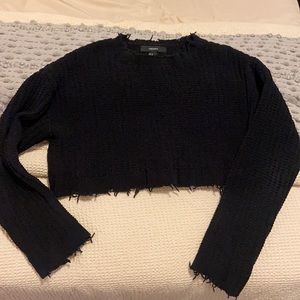 Distressed Chunky-knit Cropped Sweater